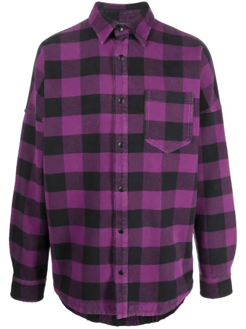 Palm Angels logo-print checked shirt Purple PMGA024F22FAB0013701