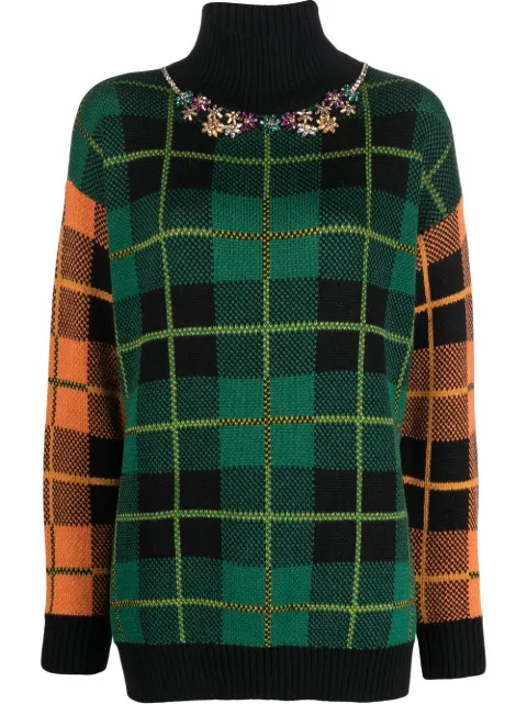 ERMANNO FIRENZE checked high-neck knitted jumper Green D41EM004APEO9