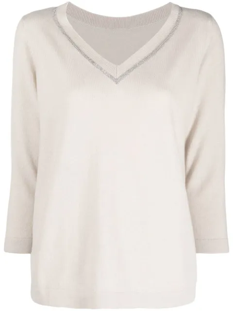 Fabiana Filippi V-neck metallic trim jumper Neutrals MADP02F0120000X612