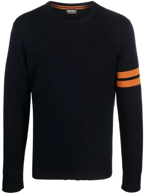 Zegna stripe-detail crew-neck wool jumper Blue E8M91110