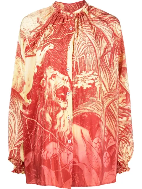 F.R.S For Restless Sleepers graphic-print silk blouse Red CA000192TE00669