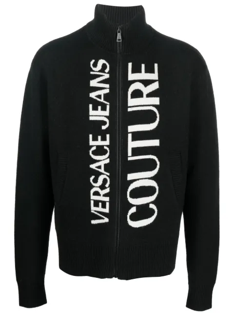 Versace Jeans Couture logo-embroidered zipped cardigan Black 73GAFM12CM00A