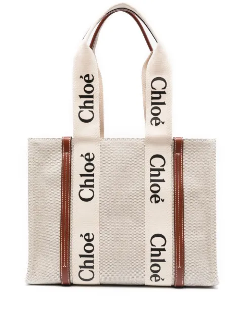 Chloé Woody logo-print tote bag Neutrals CHC22AS383I26