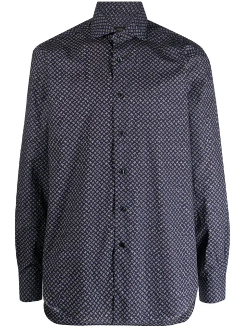 Barba geometric micro-pattern shirt Blue K1U13P0130077