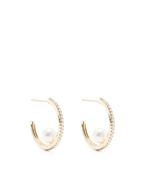 Mizuki 14kt yellow gold diamond pearl hoop earrings Gold SBE337