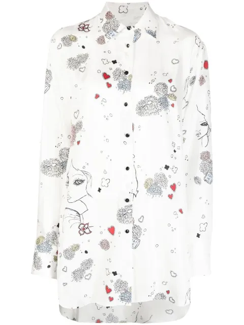 Macgraw Rythmic oversized silk shirt White RythmicShirtinWhitePrint