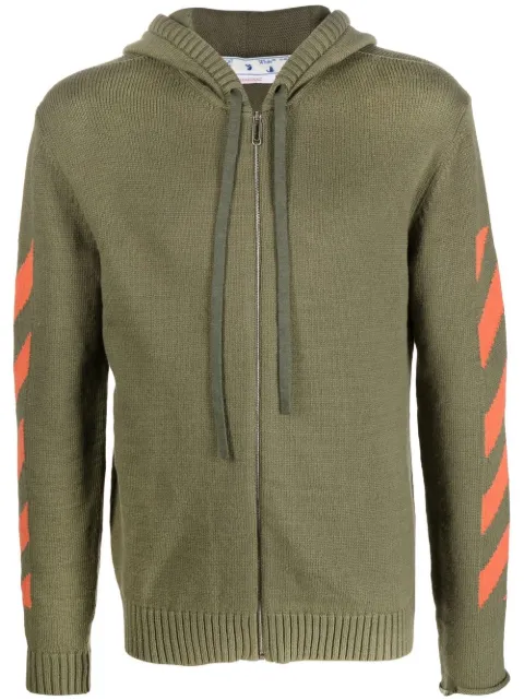 Off-White knitted chevron-detail hoodie Green OMHA080F22KNI0015620