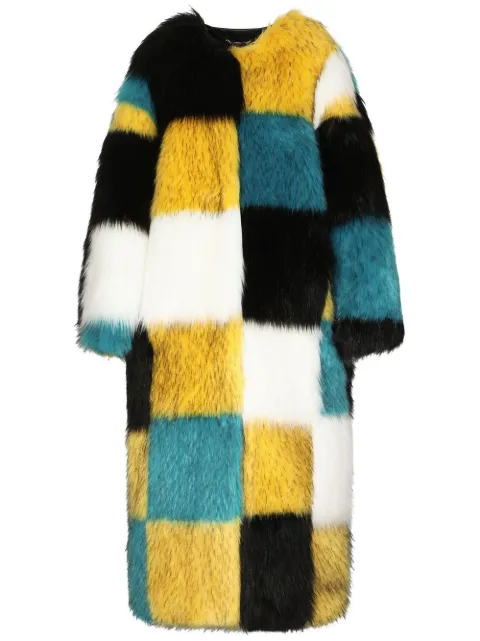Dolce & Gabbana check-pattern faux-fur coat Yellow F0C3HFGDA6F