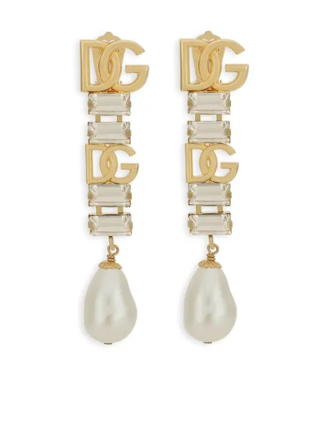 Dolce & Gabbana DG logo crystal and faux pearl-detail drop earrings Gold WEO8S4W1111