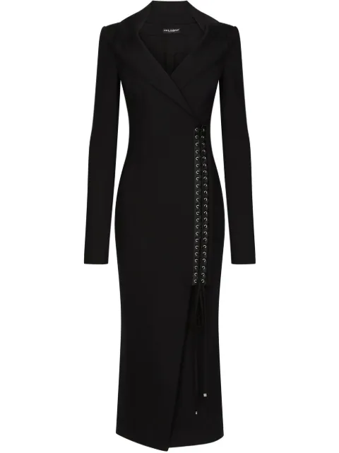 Dolce & Gabbana lace-up midi coat dress Black F6AOVTFUUBD
