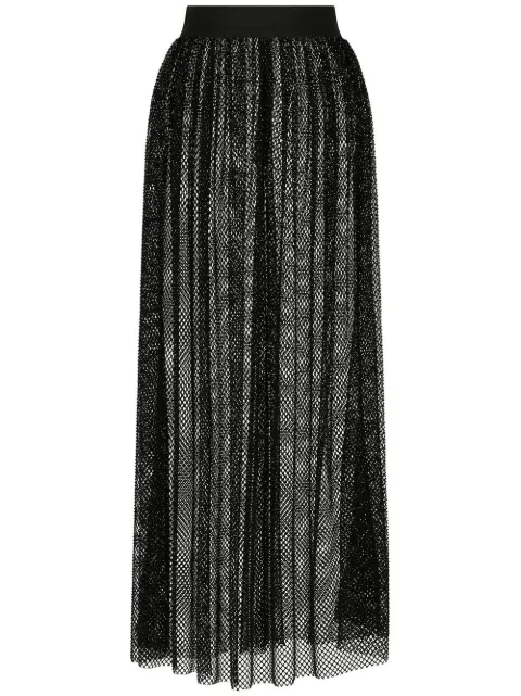 Dolce & Gabbana rhinestone-embellished mesh maxi skirt Black F4CI8TFLSFT