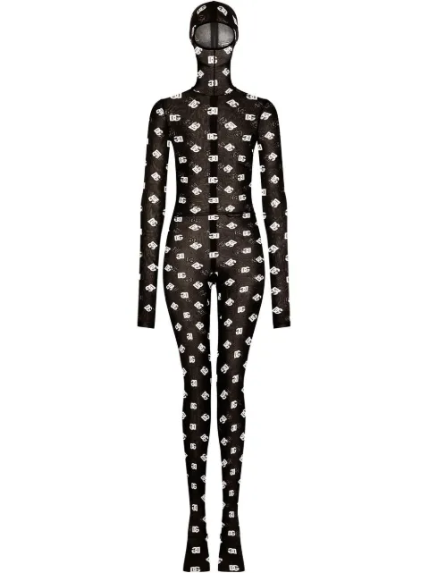 Dolce & Gabbana logo-print hooded jumpsuit Black F6ARETFSROM
