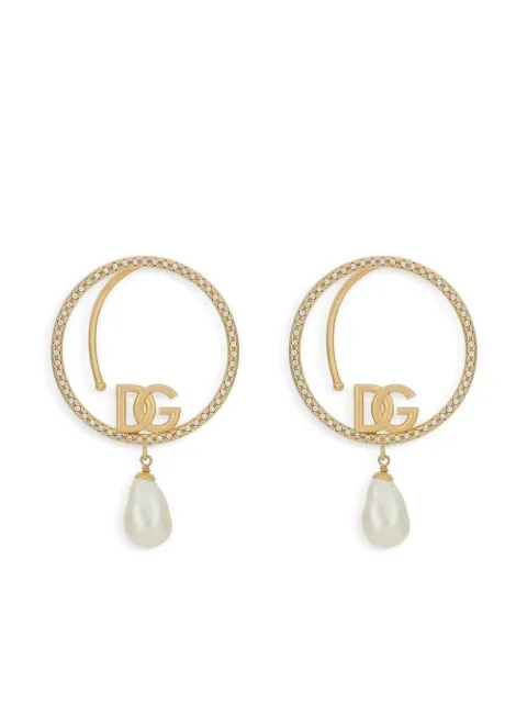 Dolce & Gabbana DG-logo pearl-embellished hoop earrings Gold WEO8L7W1111