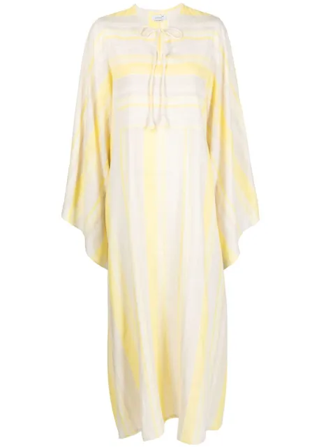 Bambah striped tie-fastening kaftan dress Yellow BMRM2328