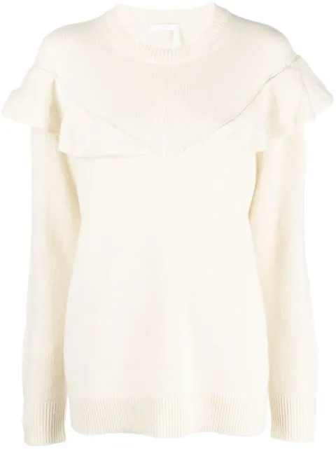 Chloé ruffle-trim cashmere jumper Neutrals CHC22AMP06500