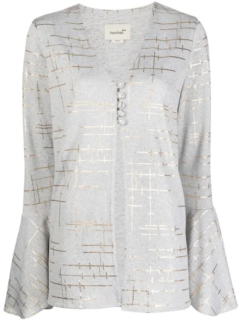 Bambah metallic-print V-neck blouse Grey BMSS2345