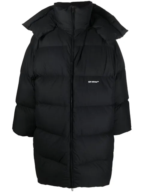 Off-White logo-print puffer coat Black OMED051F22FAB0011001