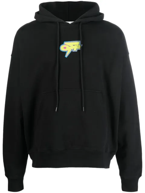 Off-White logo-print drawstring hood Black OMBB085F22FLE0041070