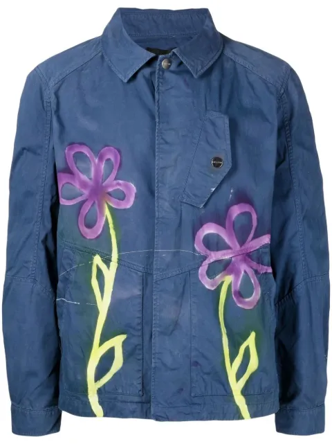 Stain Shade graphic-print button-up jacket Blue 55