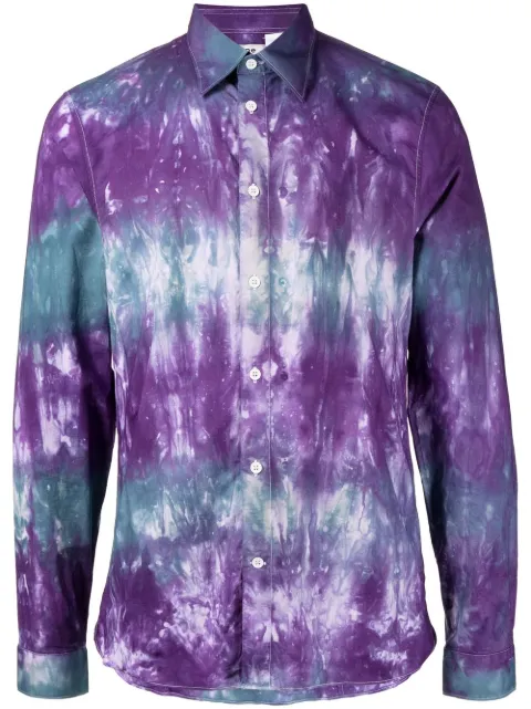 Stain Shade long-sleeve button-up tie-dye shirt Blue 49