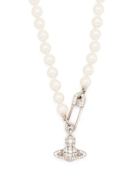 Vivienne Westwood Orb safety-pin pearl necklace Silver 6301007202P147