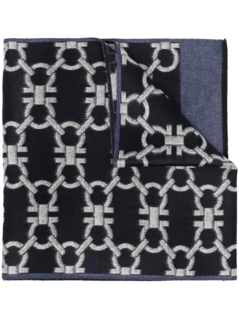 Ferragamo Gancini-pattern jacquard scarf Blue 740714