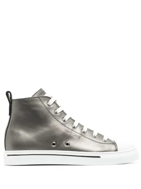 Roberto Cavalli metallic leather high-top sneakers Grey JSS00JPZO52