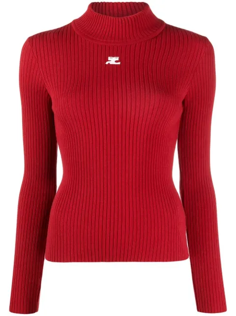 Courrèges Reedition ribbed-knit logo-patch sweater Red PERMPU022FI0001