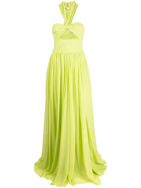 Elie Saab halterneck pleated gown Green 12899