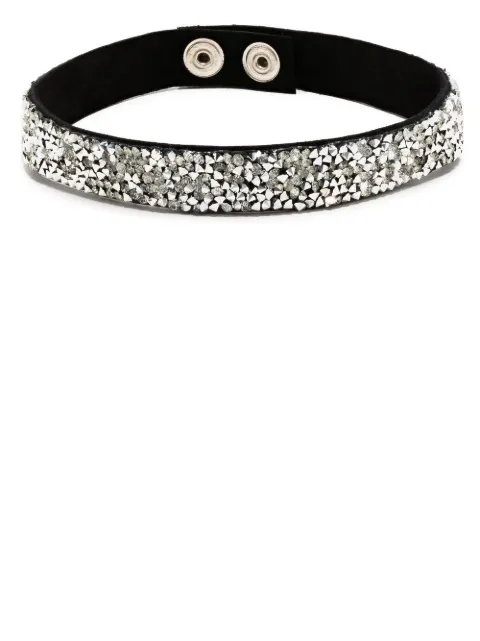Manokhi crystal-embellished leather choker Silver MANO116SILVERCRYSTALS