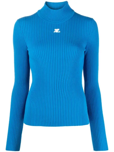 Courrèges logo-embroidered roll-neck jumper Blue PERMPU022FI0001