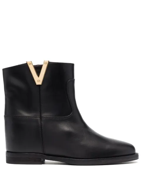 Via Roma 15 logo-plaque inner-wedge-heel ankle boots Black 2576776
