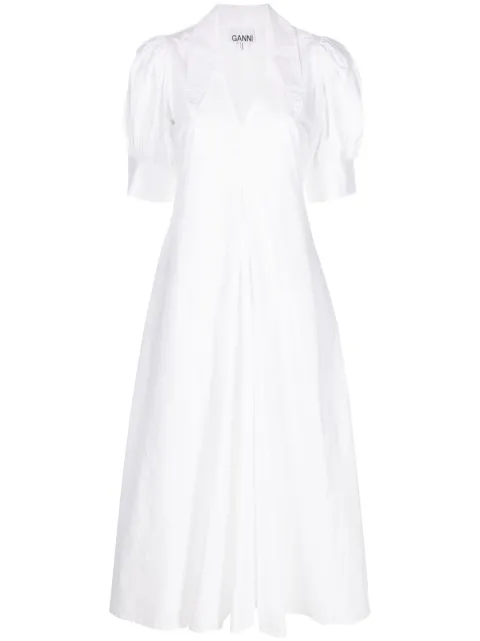 GANNI V-neck organic cotton midi dress White F7127