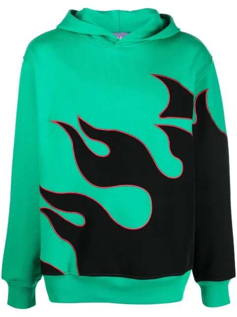 Just Don flame-print cotton hoodie Green 33JUSM33226841