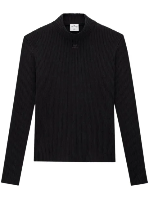 Courrèges logo-patch rib-knit jumper Black PERMPU008FI0001