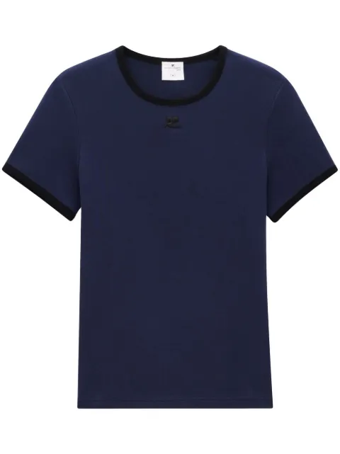 Courrèges contrasting-trim logo T-shirt Blue PERJTS020JS0070