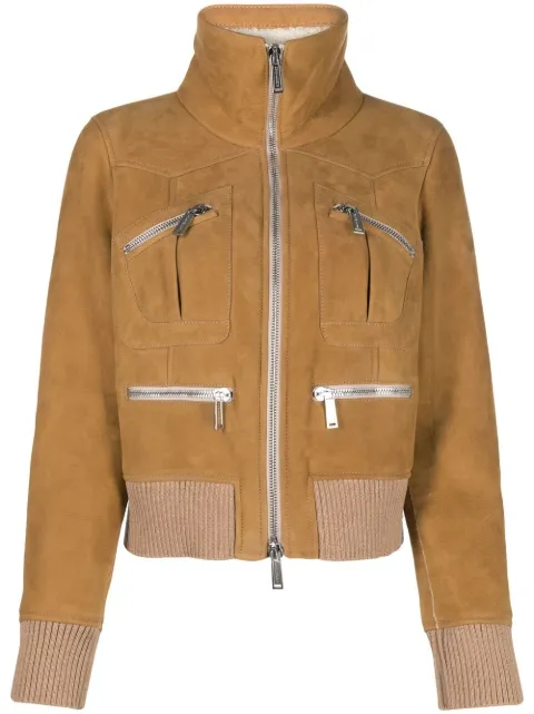 DSQUARED2 ribbed-detail zipped-up bomber jacket Neutrals S75AM0927SY1600