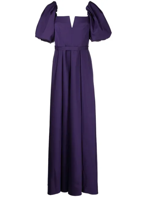 Alberta Ferretti pleat-detail puff-sleeves gown Purple A04495120