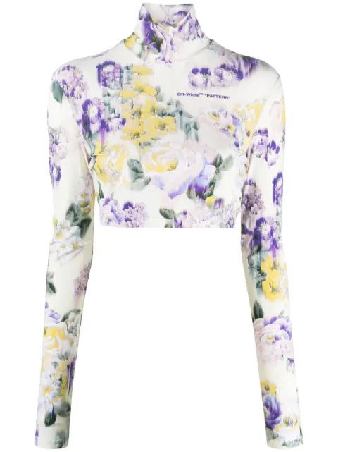 Off-White floral-print cropped top Green OWAD189F22JER0015084