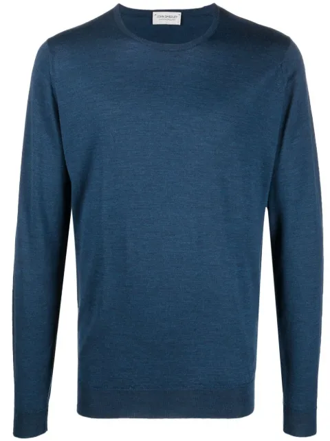 John Smedley fine-knit ribbed-trim jumper Blue LUNDY