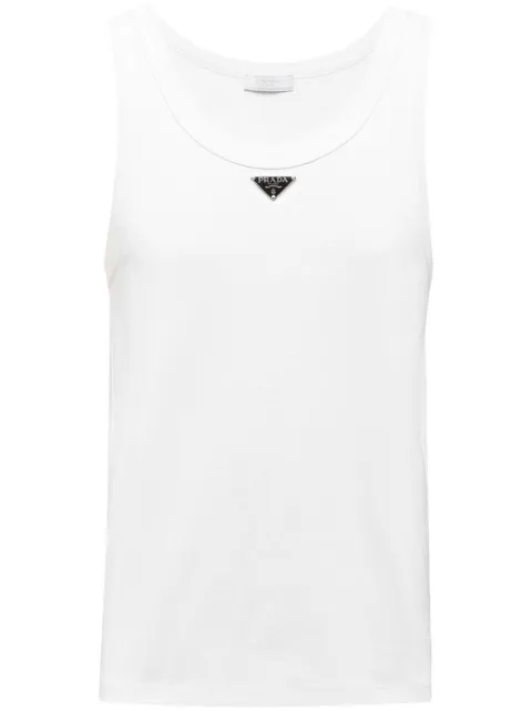 Prada triangle-logo cotton tank top White UJT109S22211ZM
