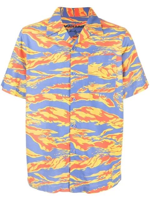 Maharishi graphic-print camp-collar shirt Blue 8172