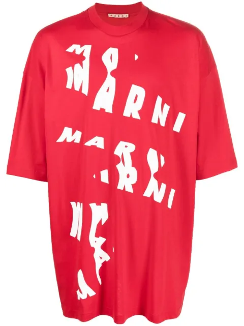 Marni logo-print cotton T-shirt Red HUMU0250P1USCU27