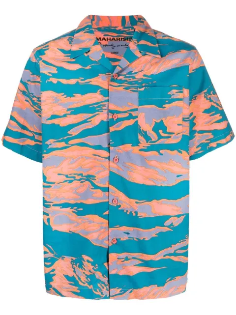 Maharishi graphic-print camp-collar shirt Orange 8172