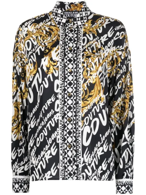 Versace Jeans Couture brushed logo-print long-sleeve shirt Black 73HAL2B1NS175