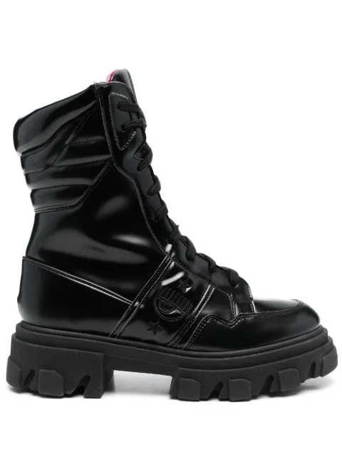 Chiara Ferragni logo-embroidered combat boots Black CF3039