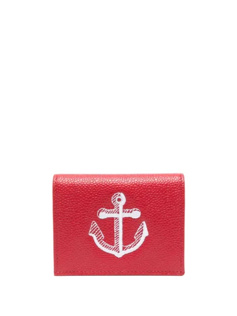 Thom Browne Anchor-embroidered leather cardholder Red UAW018A00198