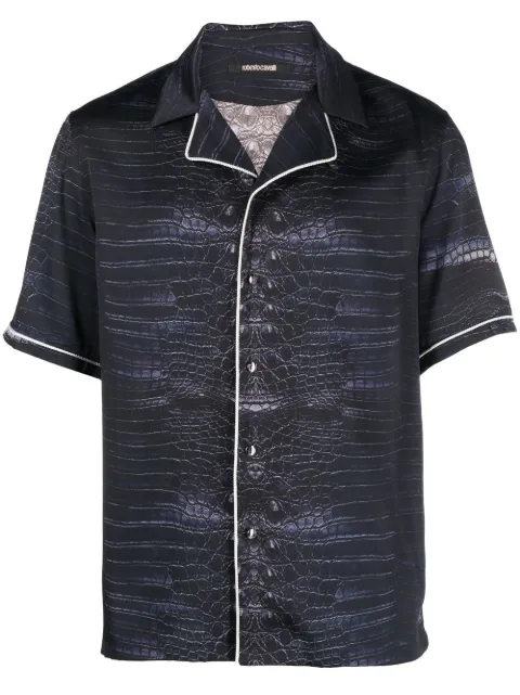 Roberto Cavalli snakeskin-print short-sleeve shirt Blue QRT7272NS1904500