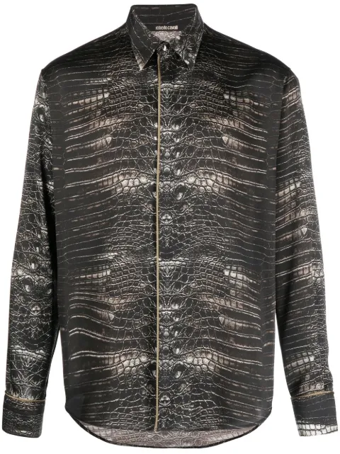 Roberto Cavalli snakeskin-print button-up shirt Brown QRT7232NS1903500