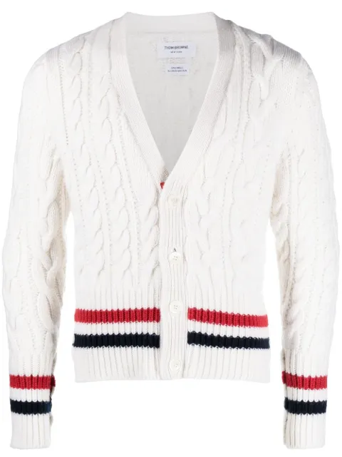 Thom Browne RWB cable-knit V-neck cardigan White MKC468AY2001
